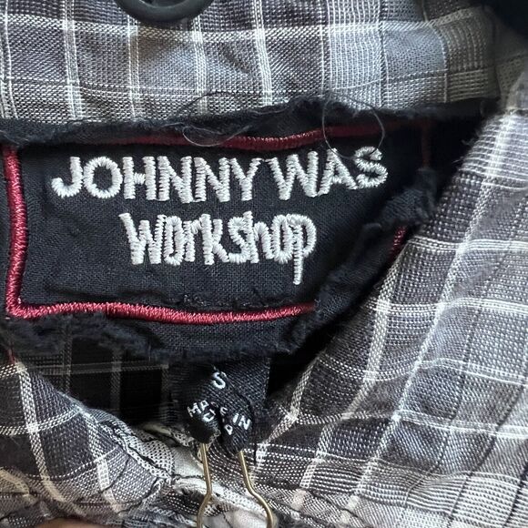 Johnny Was NWT Embroidered Button Up Shirt Plaid Sz S Western Boho Gray Long Slv - Picture 6 of 8